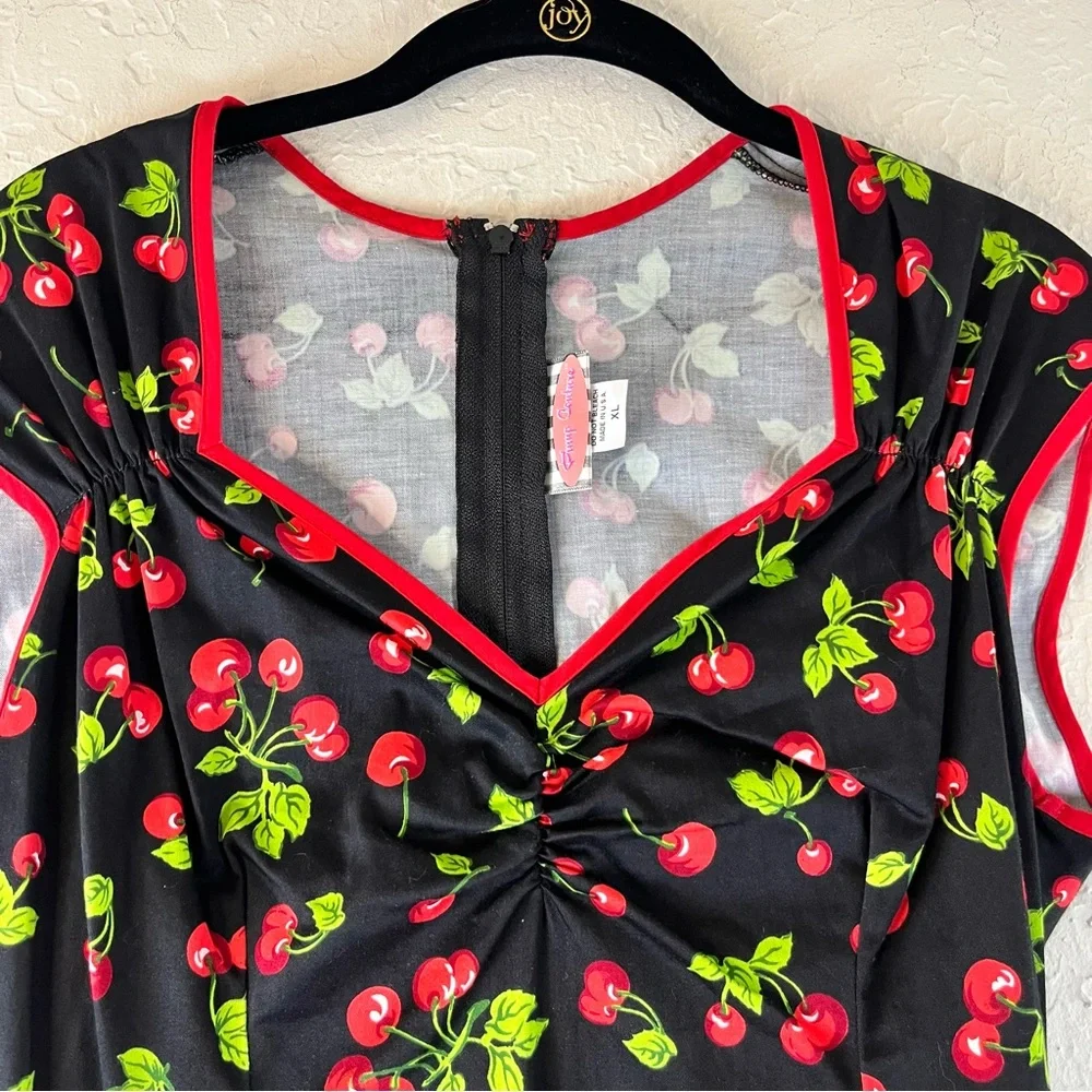 Pinup Couture Natasha Rockabilly Wiggle Cherry Print Dress - Picture 3 of 11